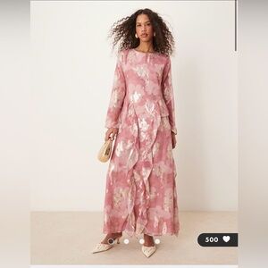 Asos Design Tendril Hem Metallic Floral Maxi Dress
